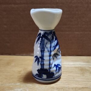 Hand-Painted Blue & White Porcelain Vase with Bamboo Motif